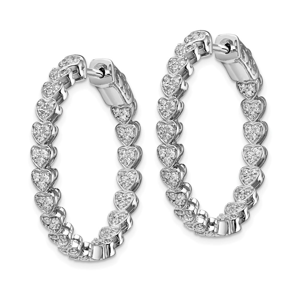 Sterling Shimmer Sterling Silver Rhodium-plated 120 Stone Heart Shaped 1.2mm CZ In and Out Round Hinged Hoop Earrings