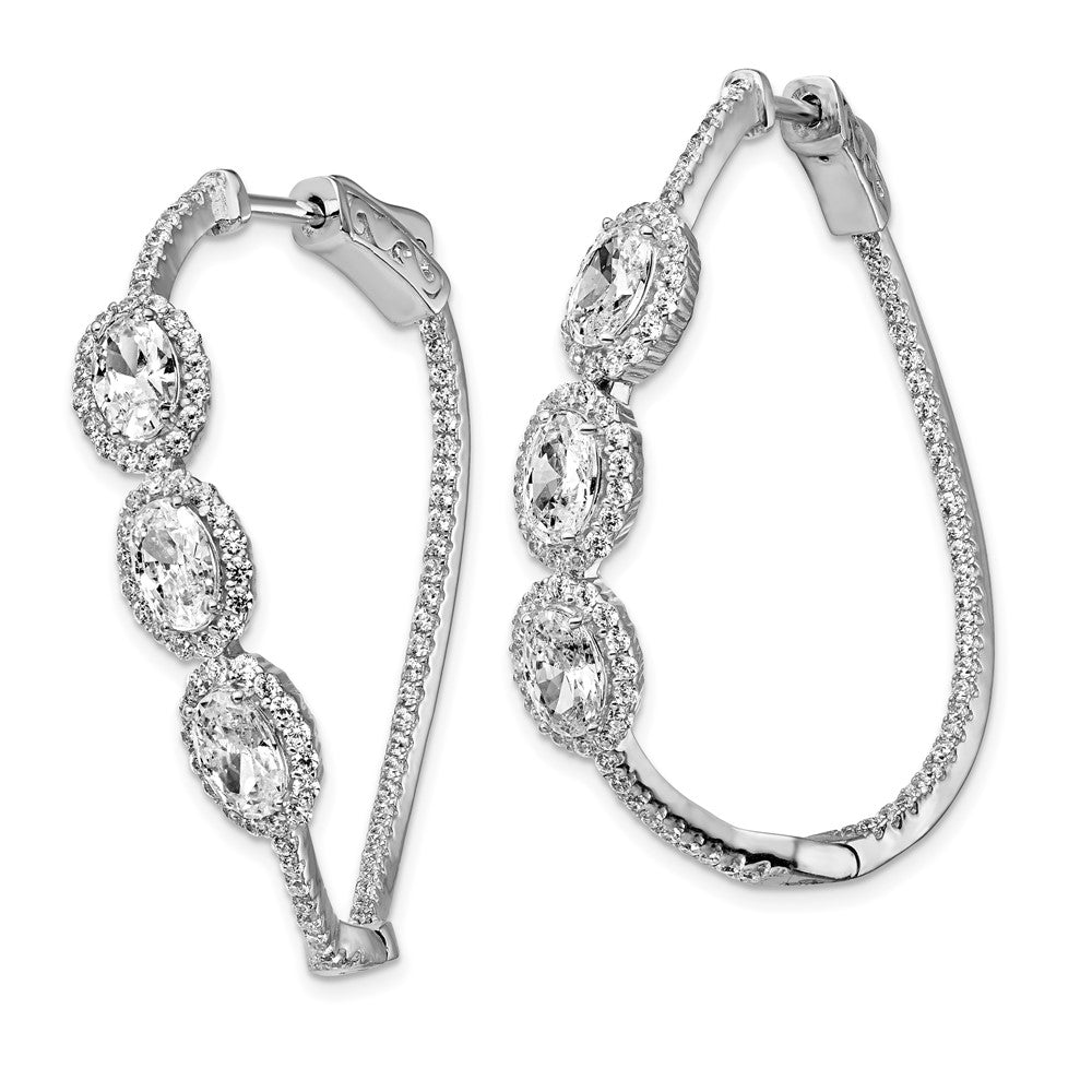 Sterling Shimmer Sterling Silver Rhodium-plated 194 Stone CZ Oval Halo Twisted In and Out Oval Hinged Hoop Earrings
