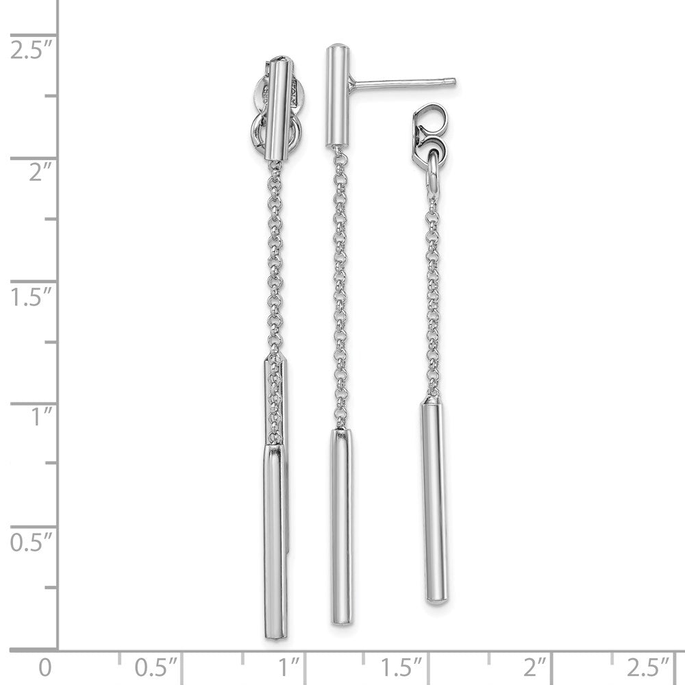 Sterling Silver RH-plated Bar & Chain Front/Back Post Dangle Earrings