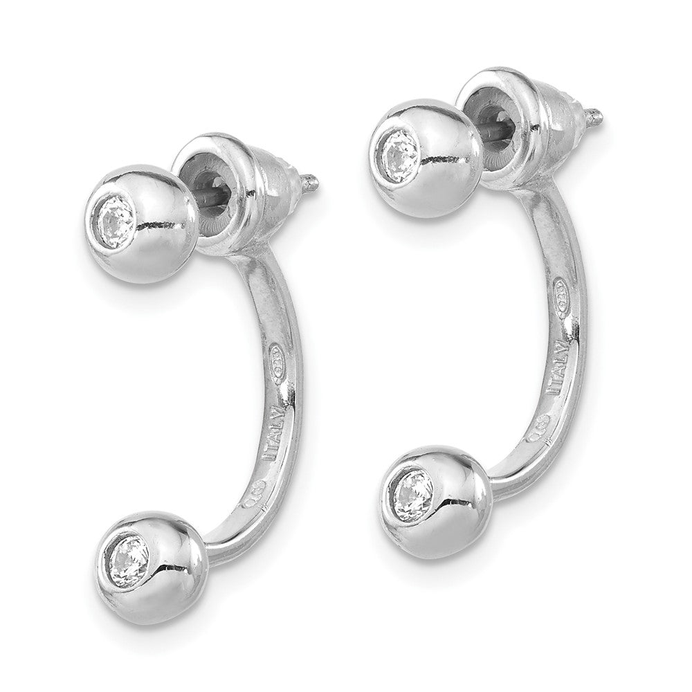 Sterling Silver Rhodium-plated CZ Front & Back Post Dangle Earrings