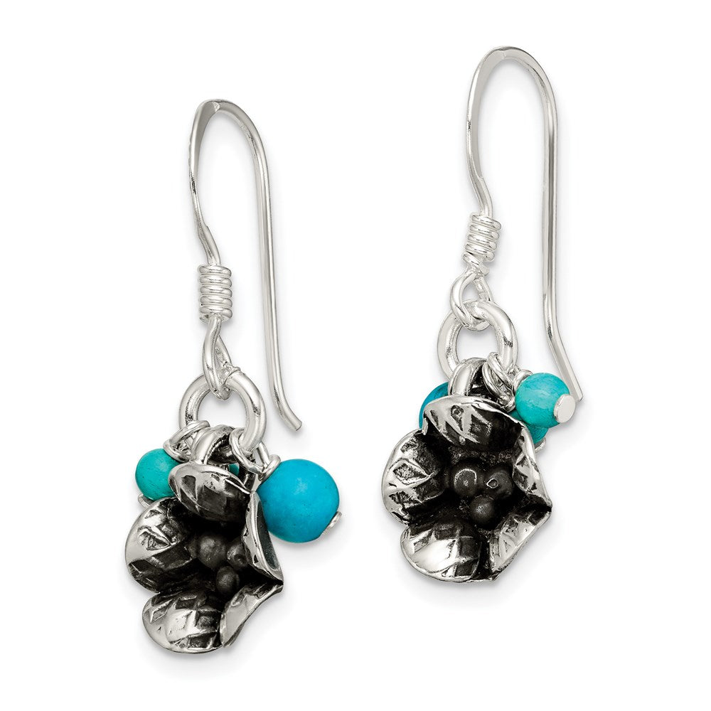 SS Turq. Howlite/Recon. Magnesite Flower Shepherd Hook Earrings