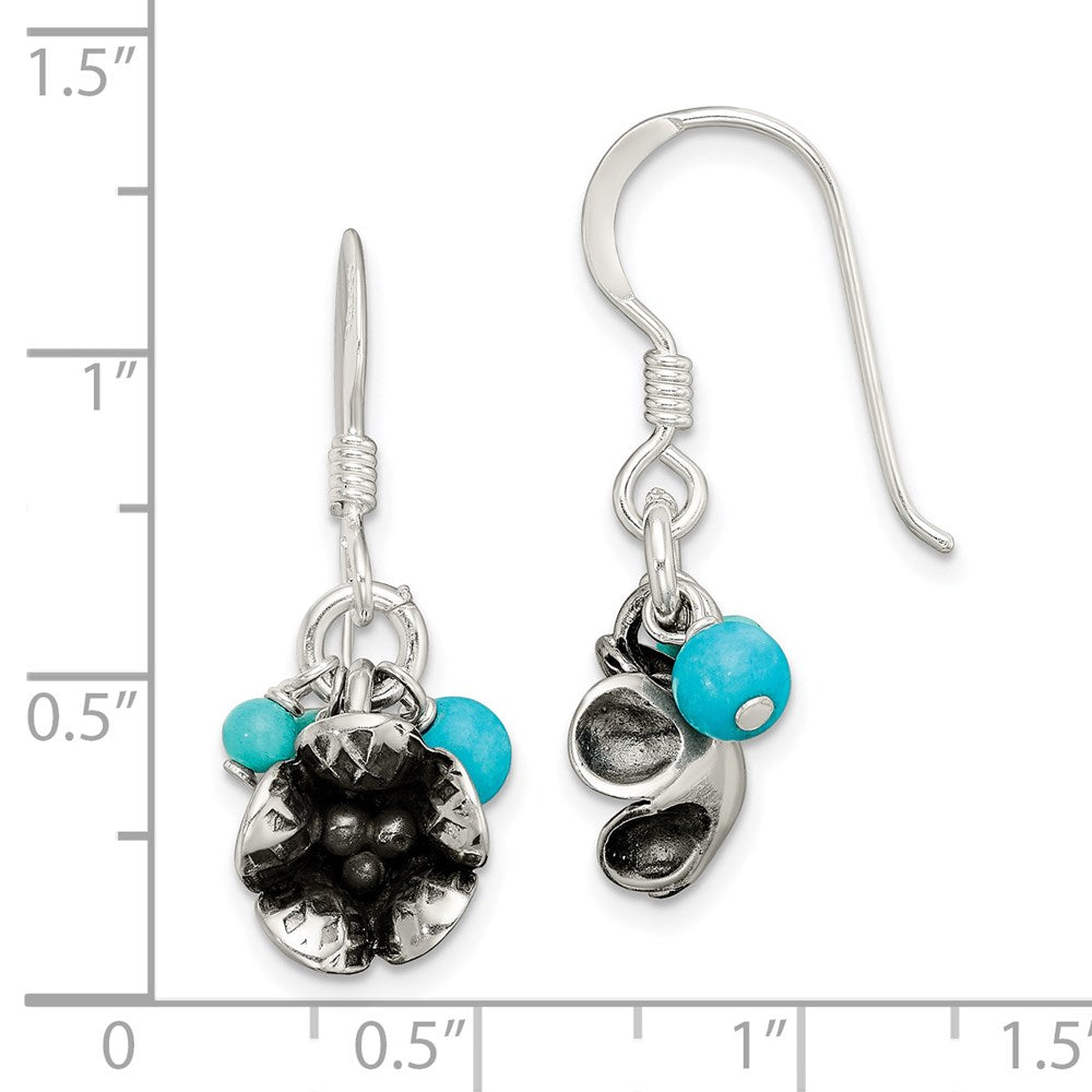 SS Turq. Howlite/Recon. Magnesite Flower Shepherd Hook Earrings