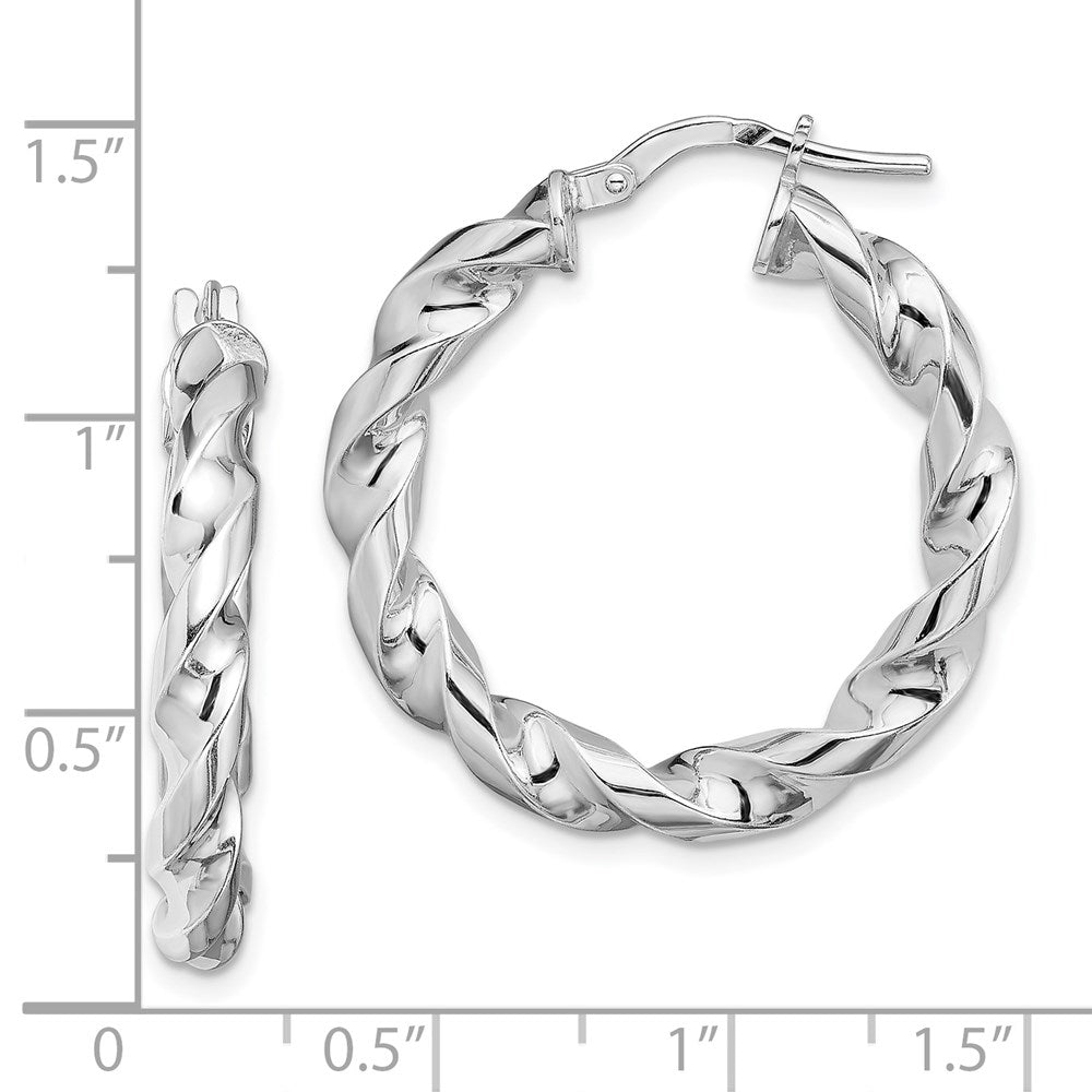 Sterling Silver Rhodium-plated 4x20mmTwisted Hoop Earrings