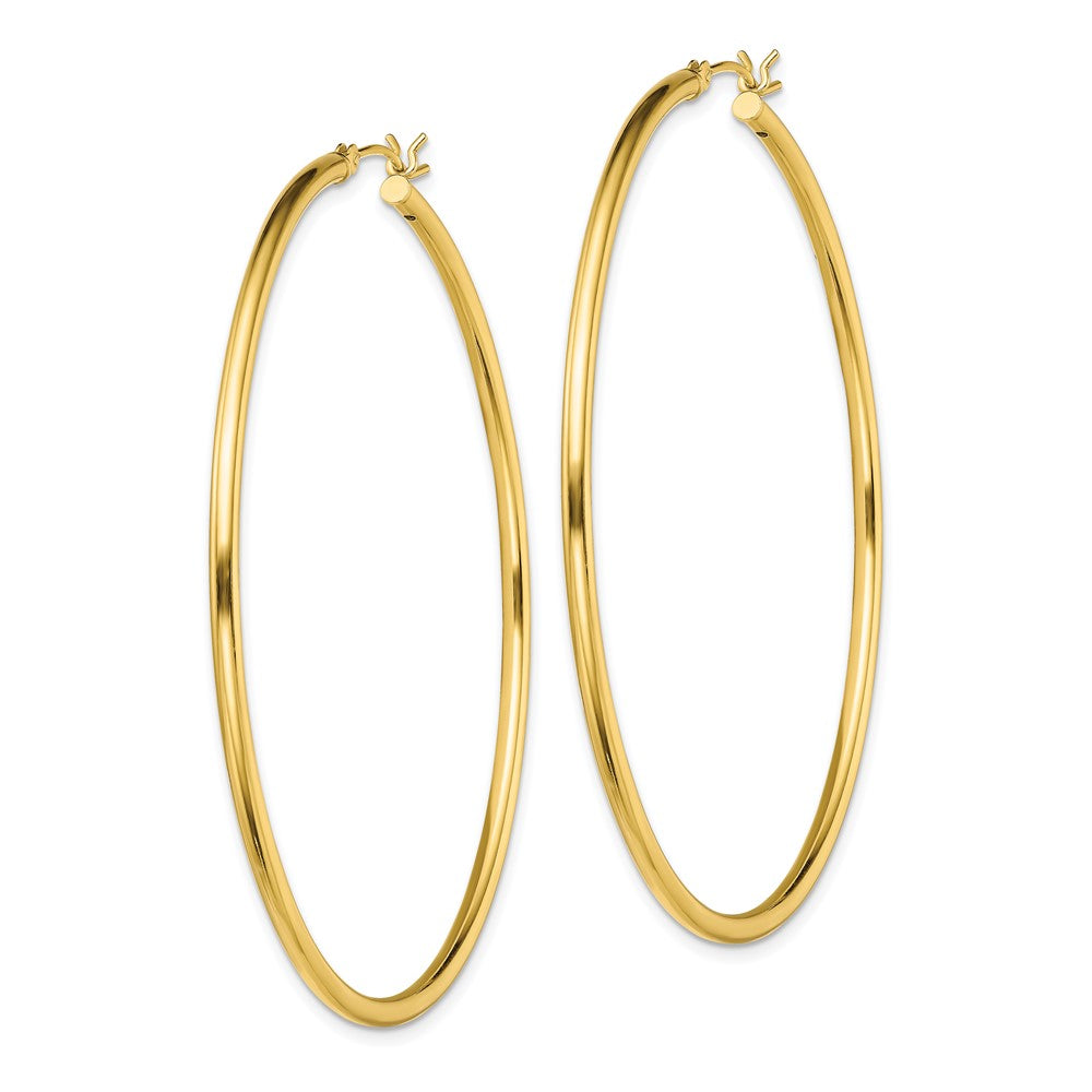 Sterling Silver Gold-Tone Polished 2x60mm Hoop Earrings