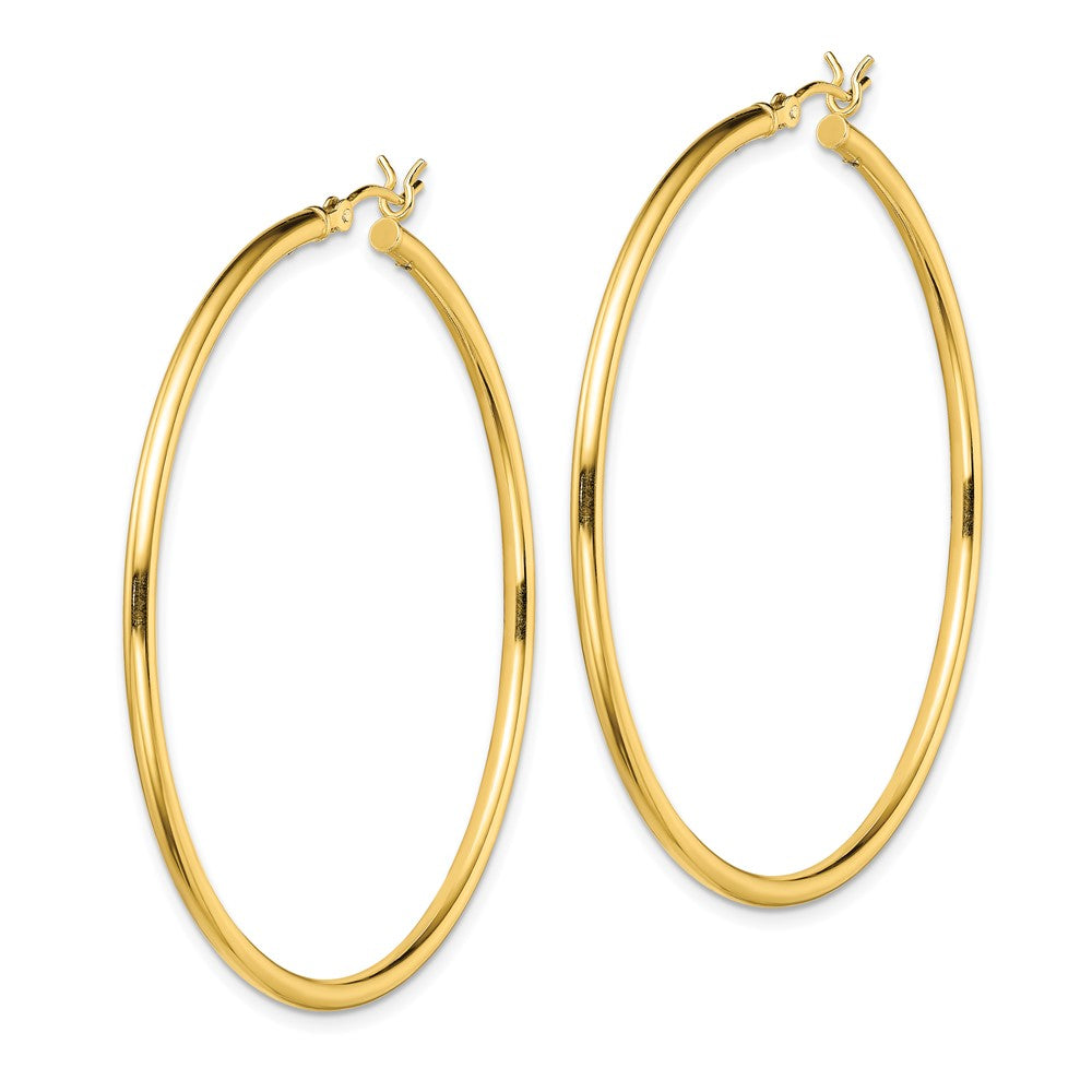 Sterling Silver Gold-Tone Polished 2x50mm Hoop Earrings