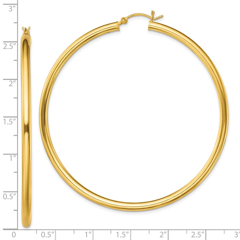 Sterling Silver Gold-Tone Polished 3x65mm Hoop Earrings