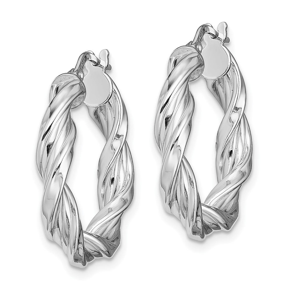 Sterling Silver Rhodium-plated 4mm Twisted Hoop Earrings