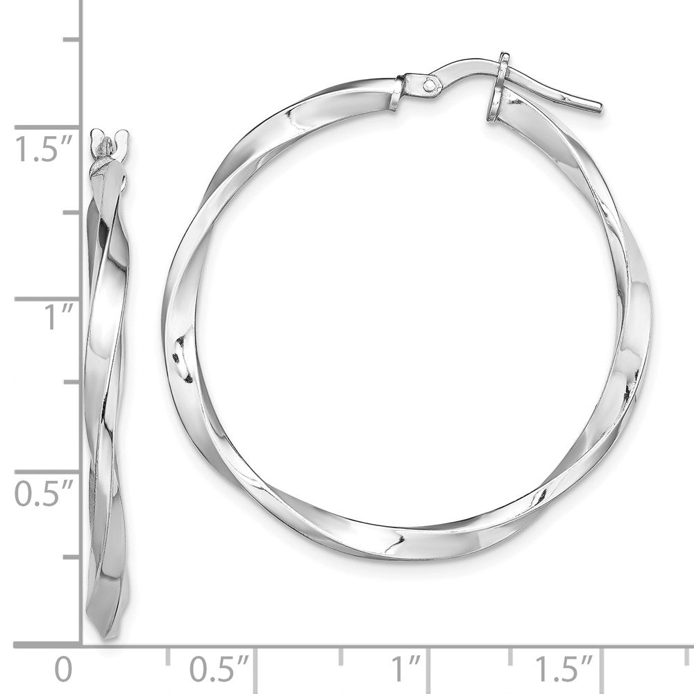 Sterling Silver Rhodium-plated Polished Twisted 2.5x30mm Hoop Earrings