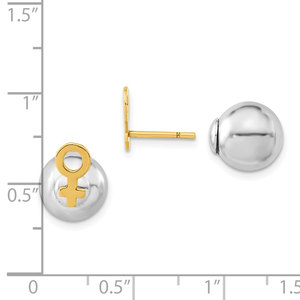 Sterling Silver & Gold-tone Female Symbol Front Back Ball Post Earrings