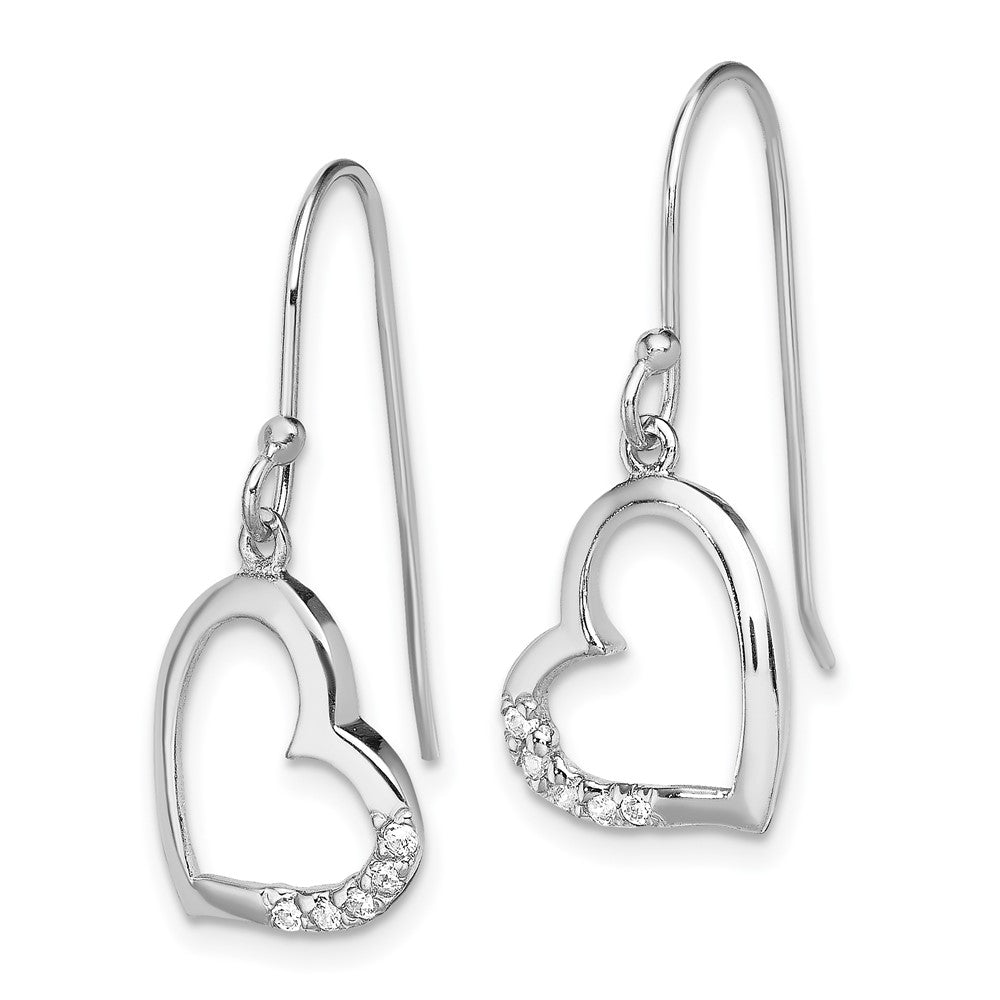 Sterling Silver Rhodium-plated CZ Heart Dangle Earrings