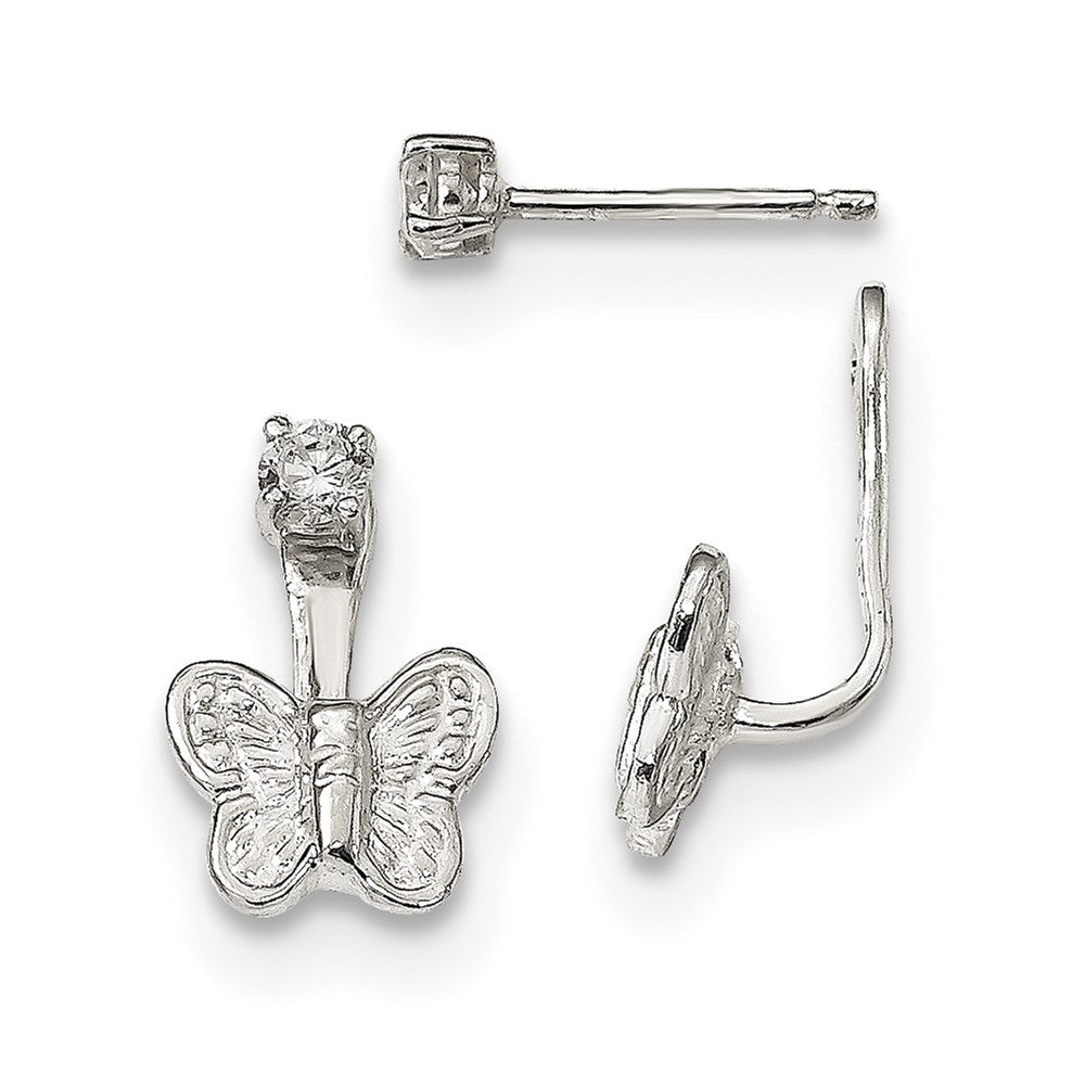 Sterling Silver CZ Butterfly Front & Back Post Post Dangle Earrings