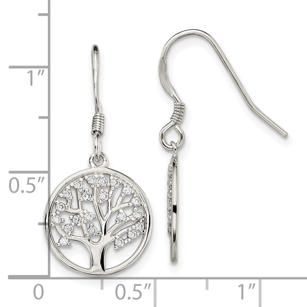 Sterling Silver Rhod-pltd CZ Tree of Life Dangle Shepherd Hook Earrings