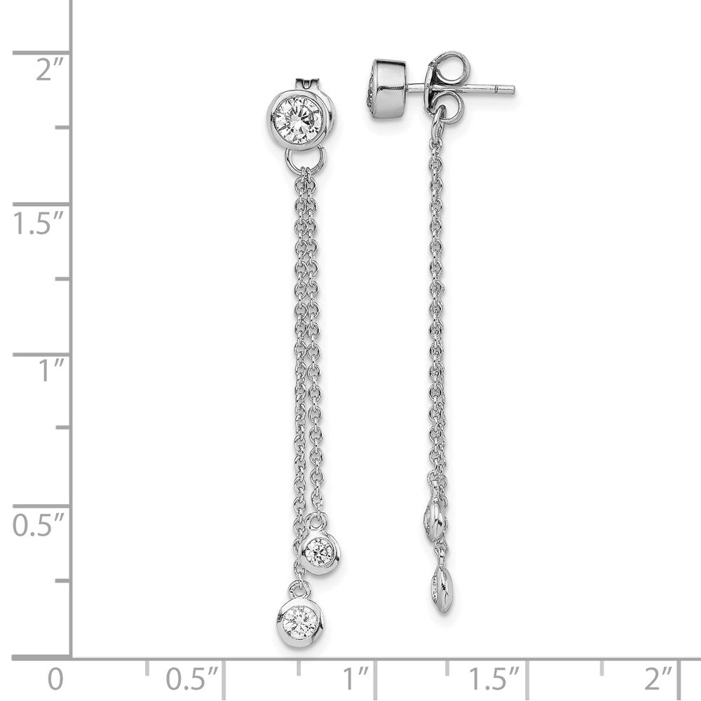 Sterling Silver RH-plated CZ & Chain Front & Back Post Dangle Earrings