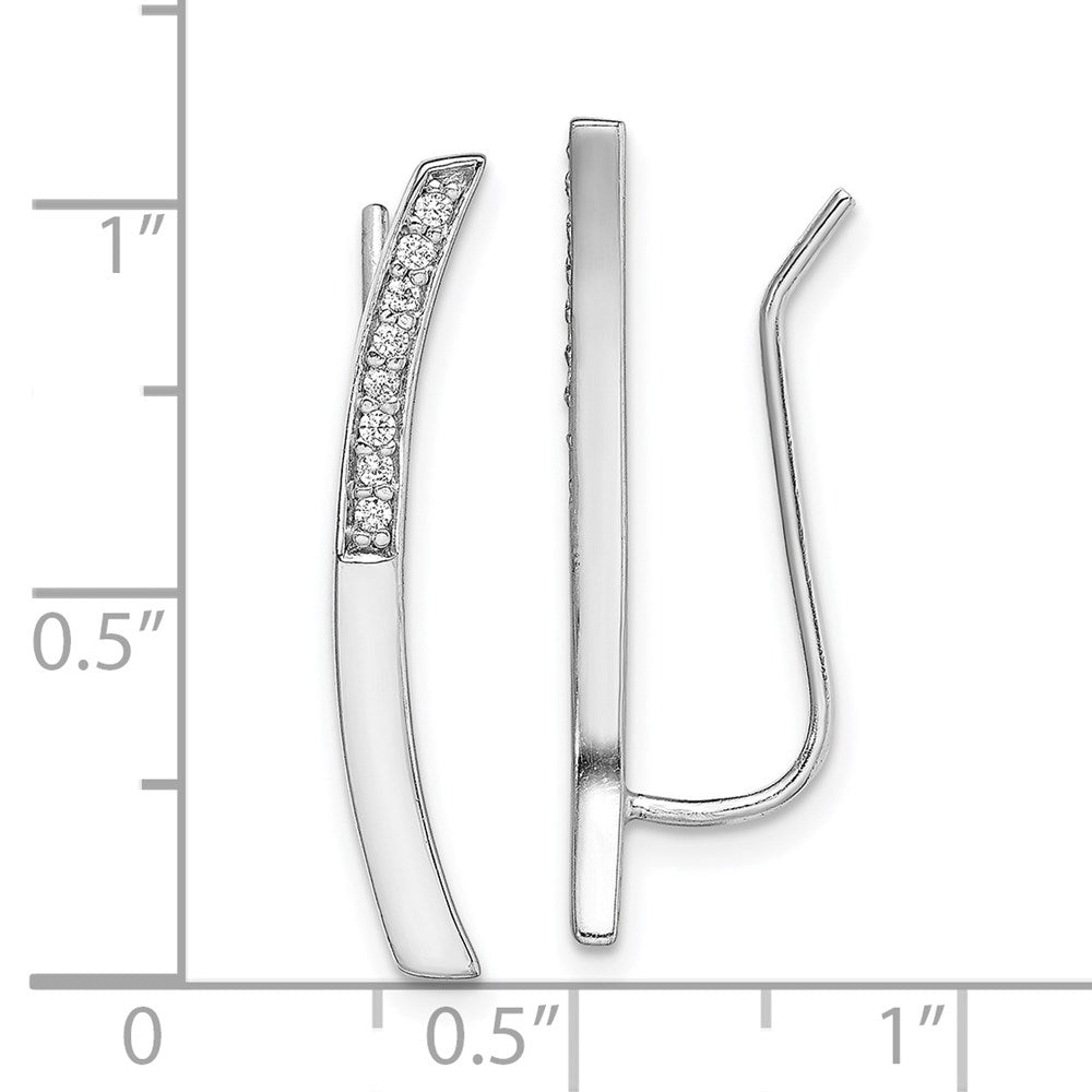 Sterling Silver Rhodium-plated Polished CZ Curved Bar Ear Climber Earrings