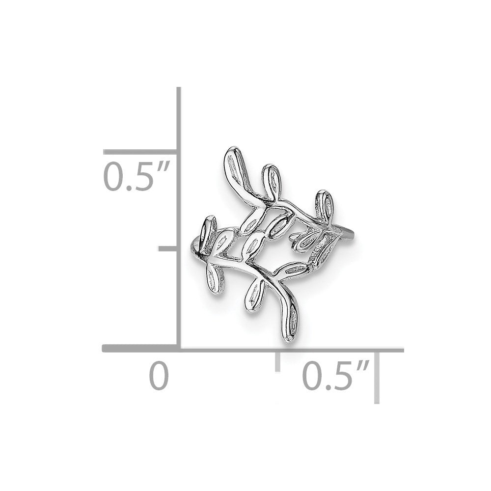 Sterling Silver Rhod-plated Polished & Textured Leaf Single Cuff Earring