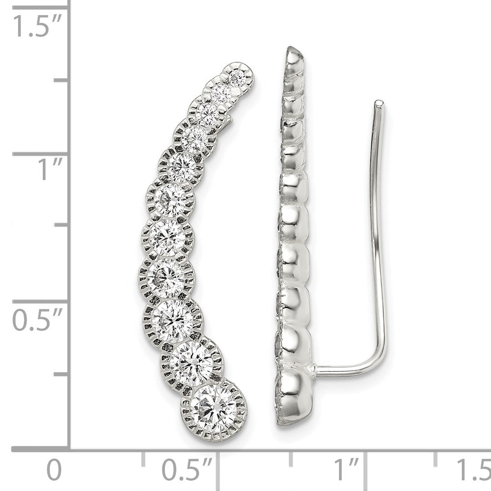 Sterling Silver Polished & Textured Graduated CZ Ear Climber Earrings