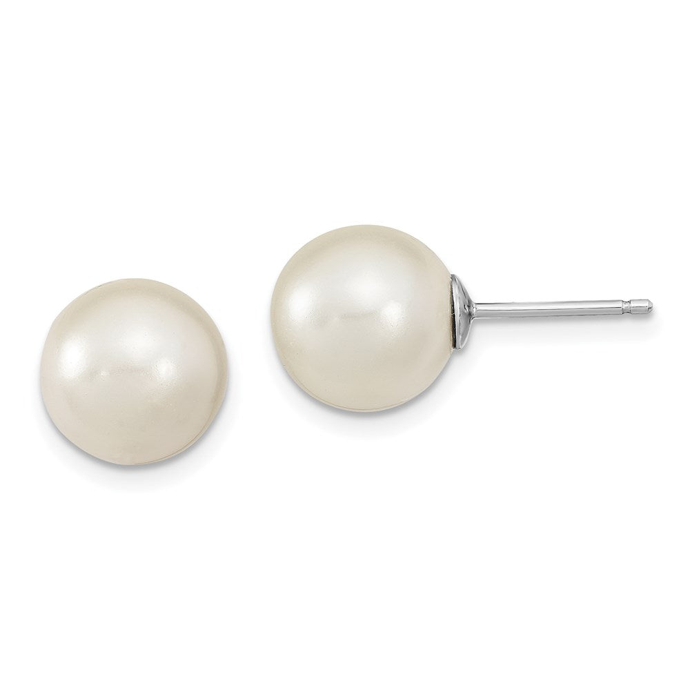 Set of Three 10mm to 11mm Rhodium-plated Sterling Silver, White and Grey Imitation Shell Pearl Earrings