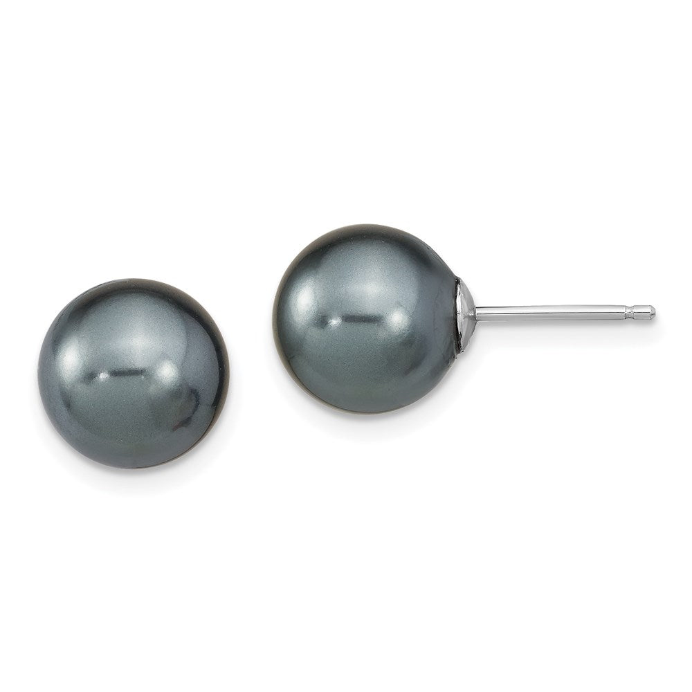 Set of Three 10mm to 11mm Rhodium-plated Sterling Silver, White and Grey Imitation Shell Pearl Earrings