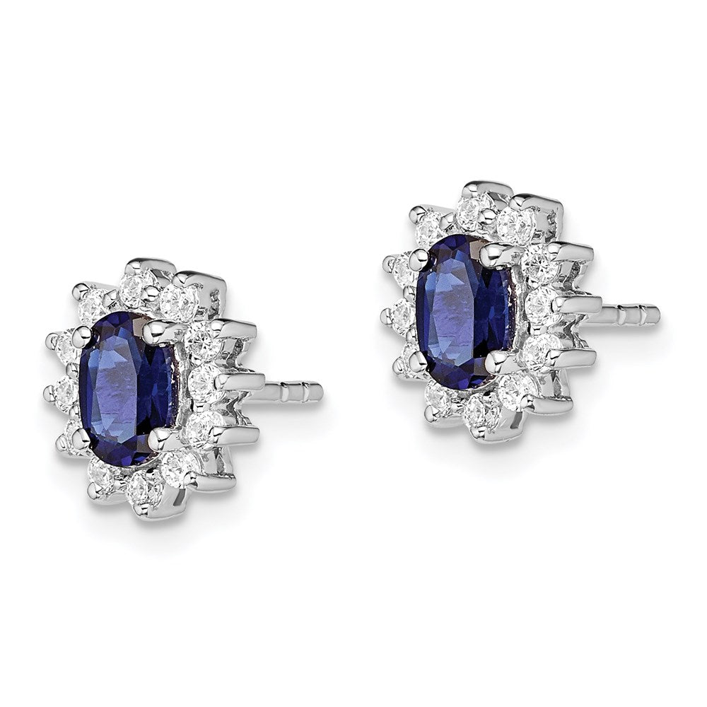 Sterling Silver Rhodium-plated CZ/Lab Cr. Blue Sapphire Earrings