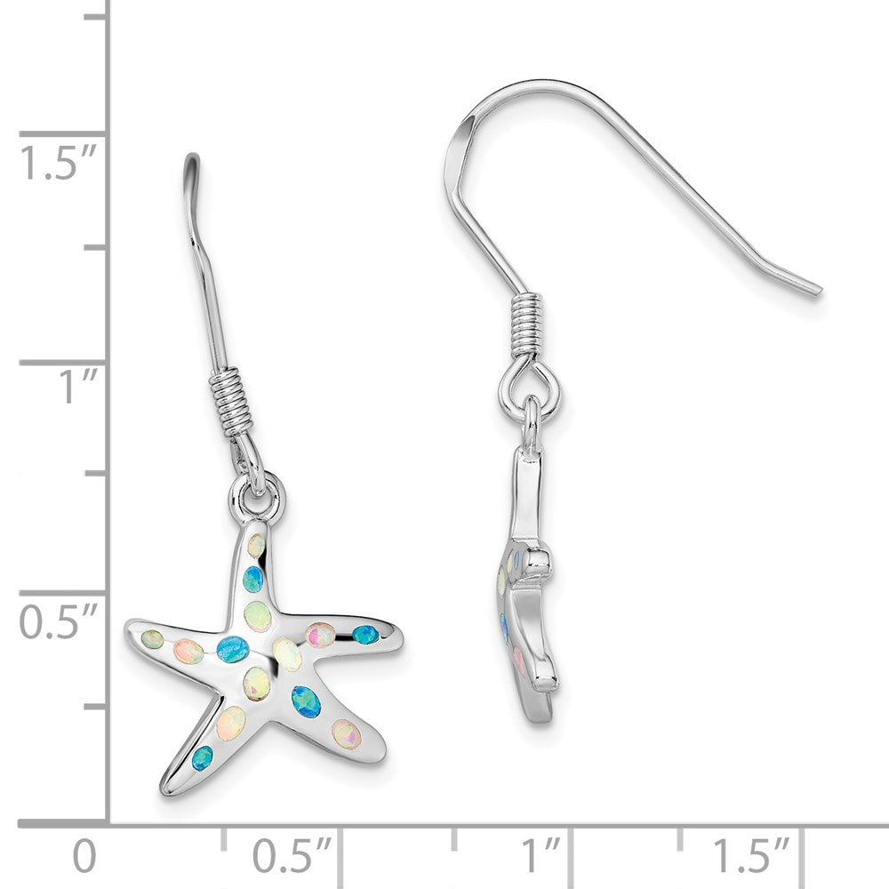 Sterling Silver Rhodium-plated Pink/Blue Created Opal Starfish Earrings