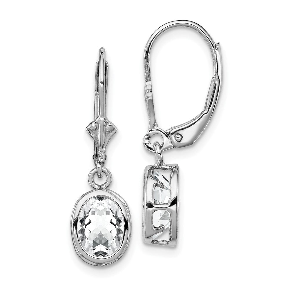 Sterling Silver Rhodium Plated 8x6mm Oval CZ Leverback Earrings