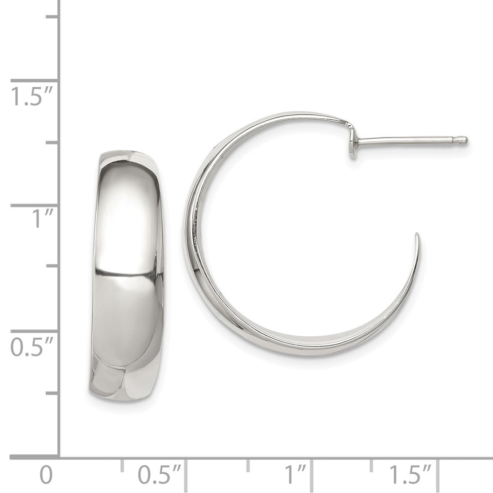 Sterling Silver Rhodium-plated Fancy J-Hoop Post Earrings