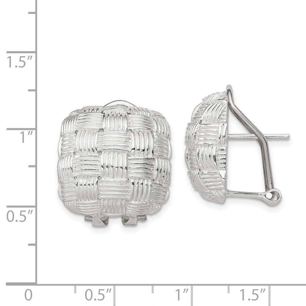 Sterling Silver Rhod-pltd Polished Woven Square Omega Back Earrings