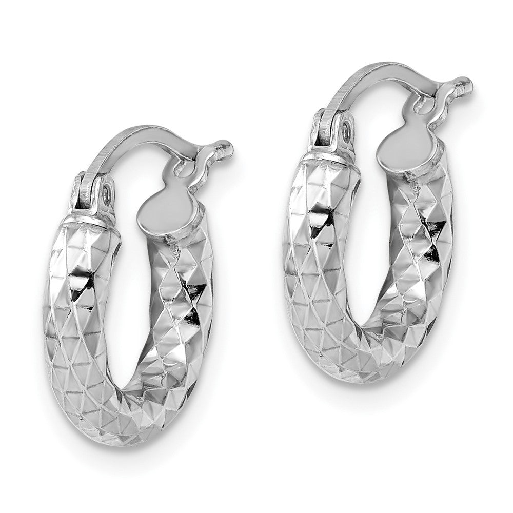 Sterling Silver Rhodium-plated 3.00mm Diamond-cut Hoop Earrings