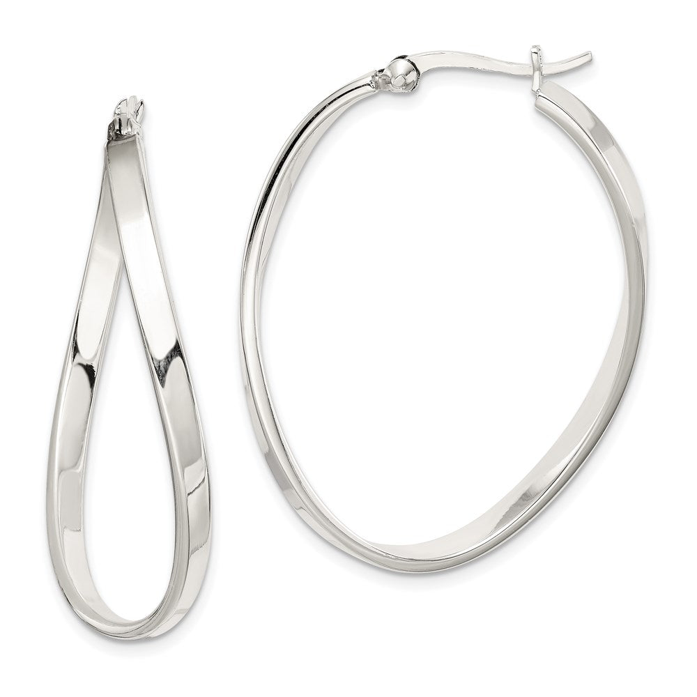 Sterling Silver Polished & Twisted Oval Hoop Earrings