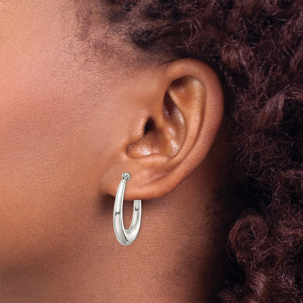 Sterling Silver Polished & Tapered Oval Hoop Earrings