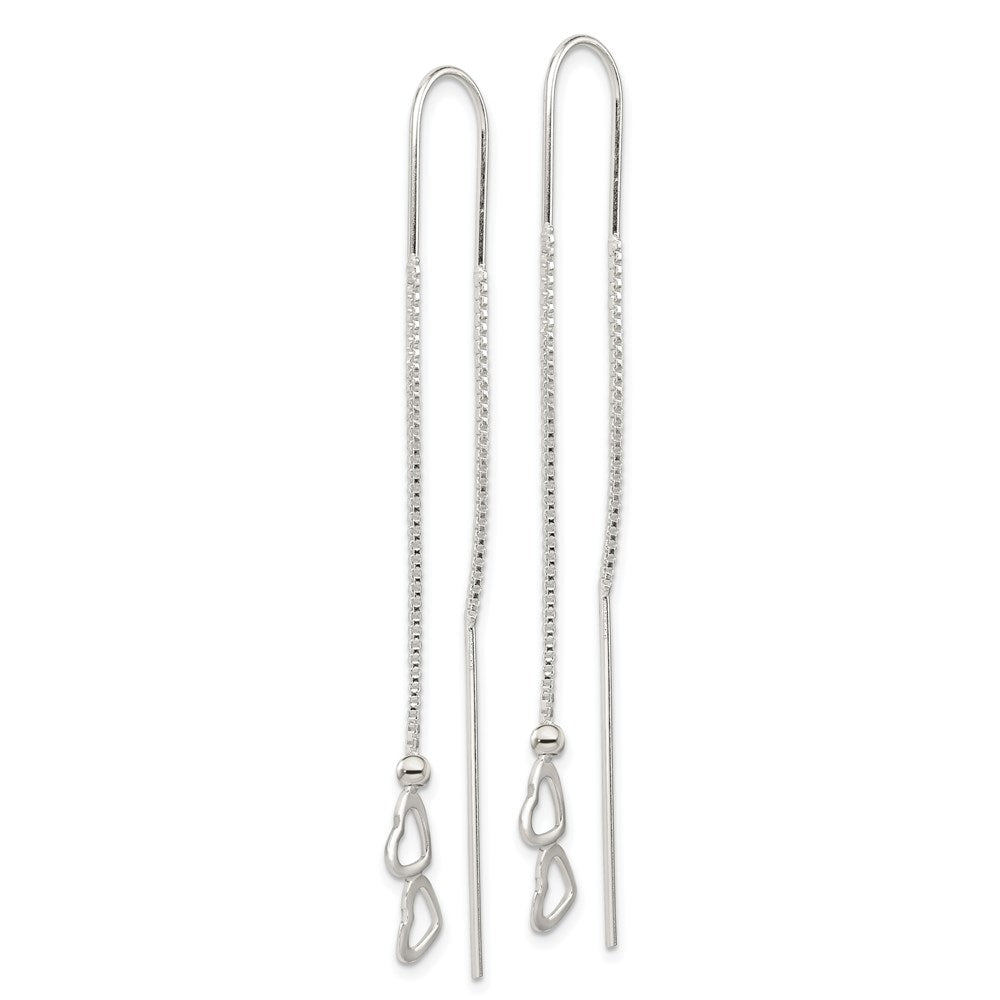 Sterling Silver Polished Double Heart Threader Earrings
