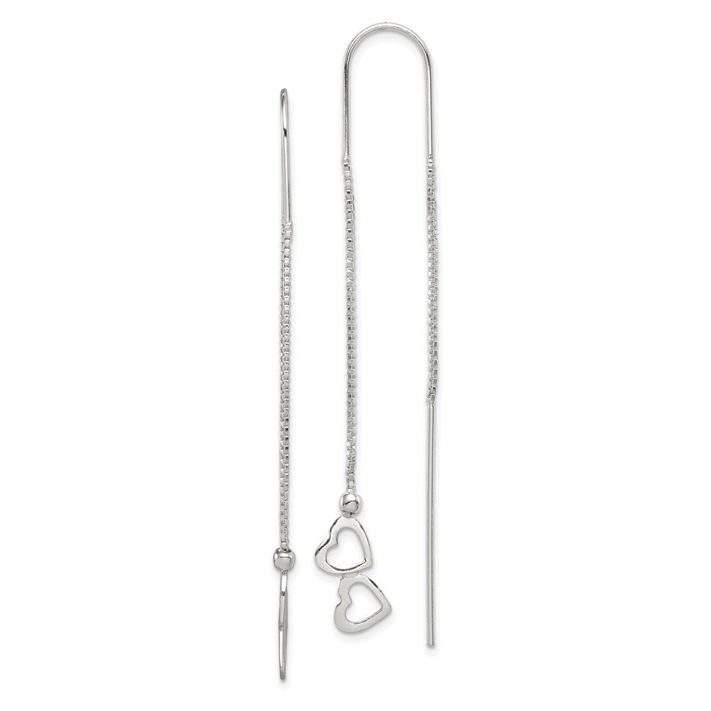 Sterling Silver Polished Double Heart Threader Earrings