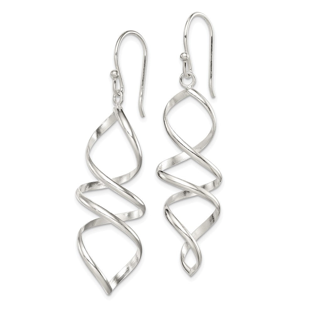 Sterling Silver Polished Corkscrew Twisted Dangle Earrings