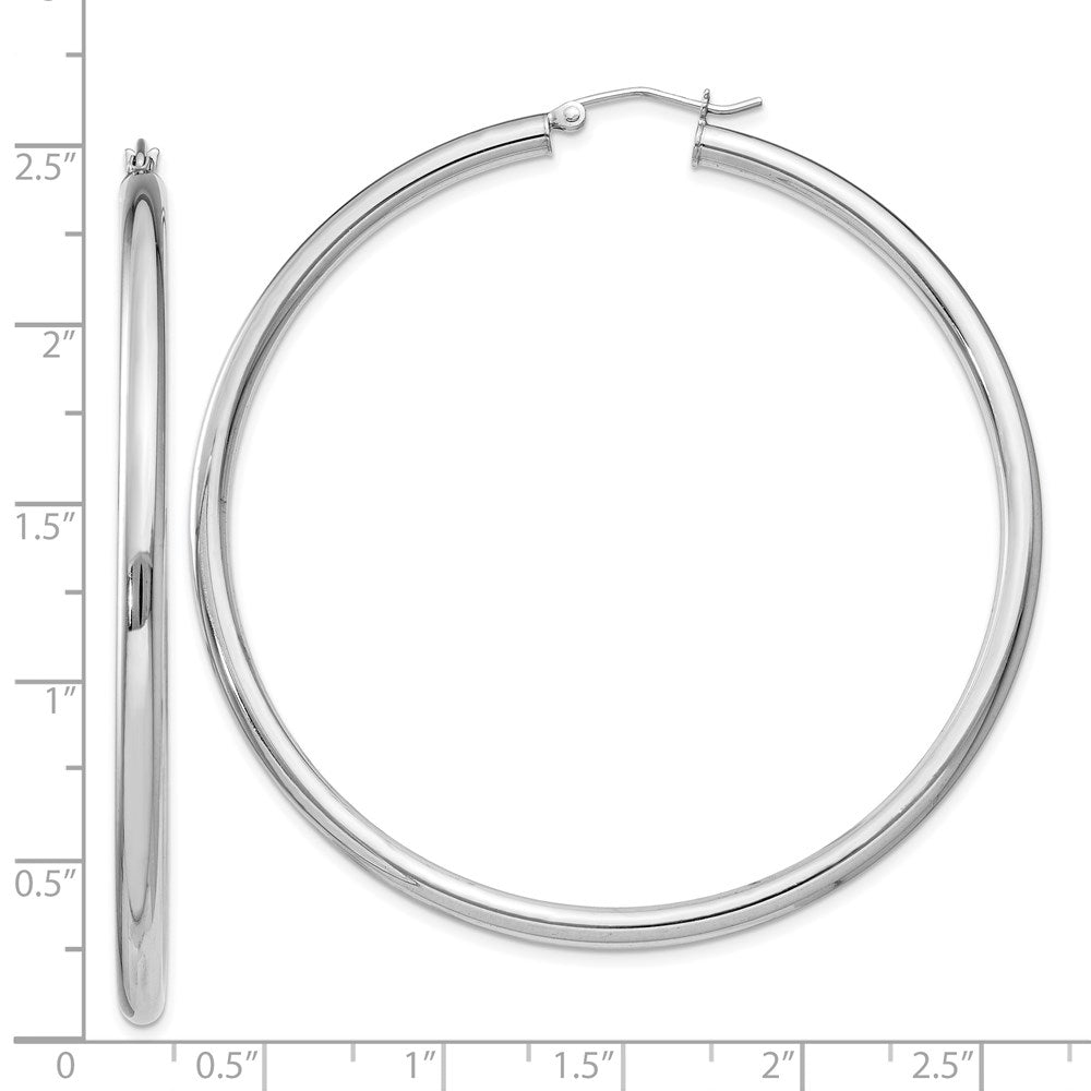 Sterling Silver Rhodium-plated 3mm Round Hoop Earrings