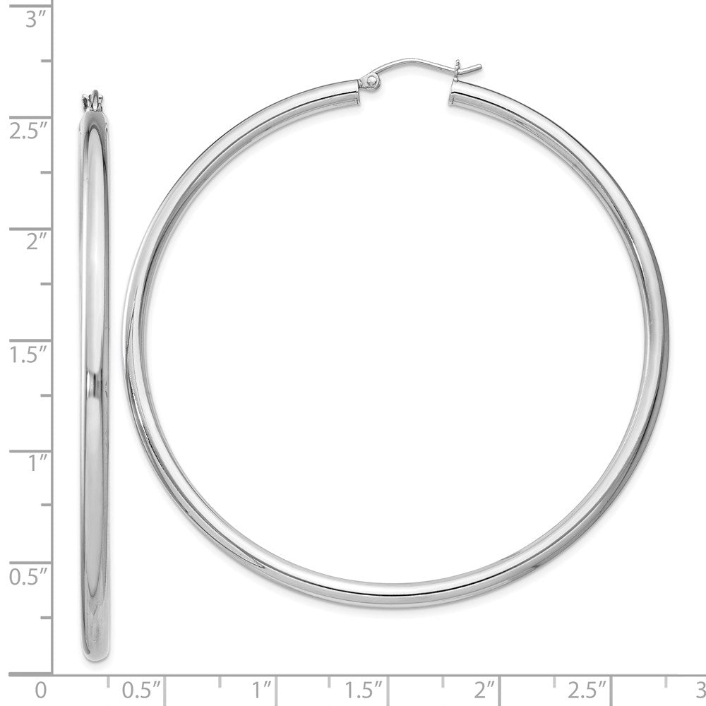 Sterling Silver Rhodium-plated 3mm Round Hoop Earrings