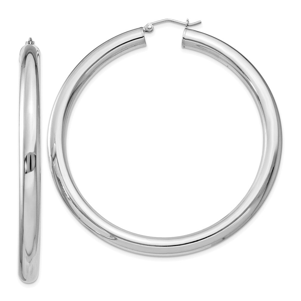 Sterling Silver Rhodium-plated 5mm Round Hoop Earrings
