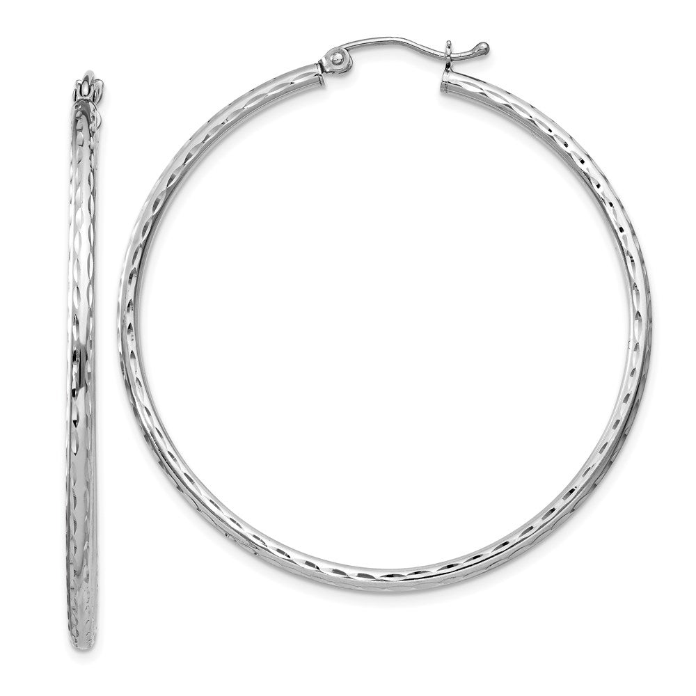 Sterling Silver Rhodium-plated 2mm Diamond Cut Hoop Earrings