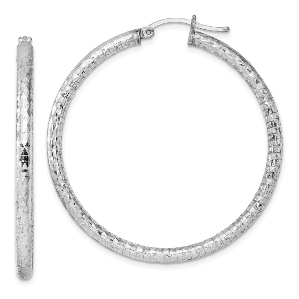 Sterling Silver Rhodium-plated 3.00mm Diamond Cut Hoop Earrings