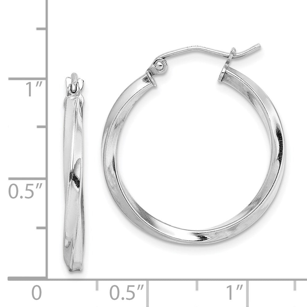 Sterling Silver Rhodium-plated Twisted 2.5x25mmHoop Earrings