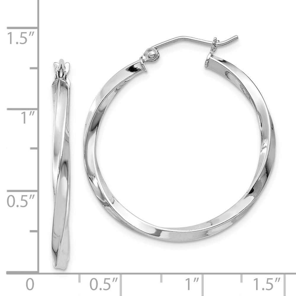 Sterling Silver Rhodium-plated Twisted 2.5x30mmHoop Earrings