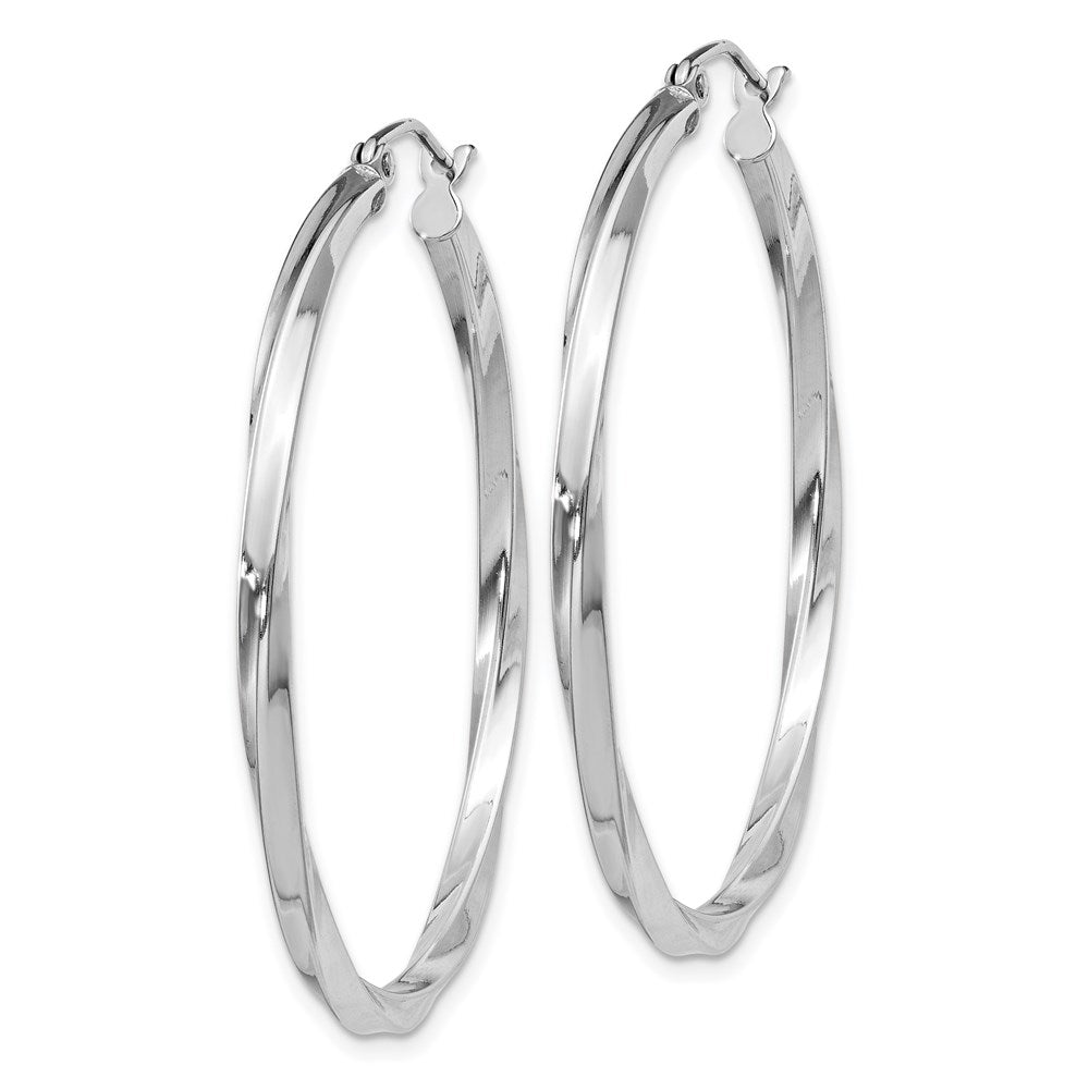 Sterling Silver Rhodium-plated Twisted 2.5x40mmHoop Earrings