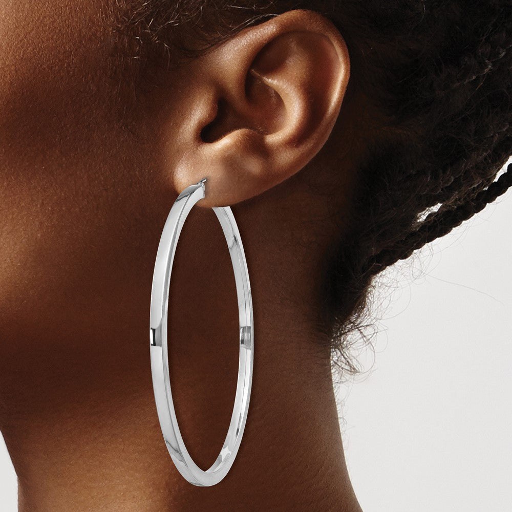 Sterling Silver Rhodium-plated 2x65mm Square Tube Hoop Earrings