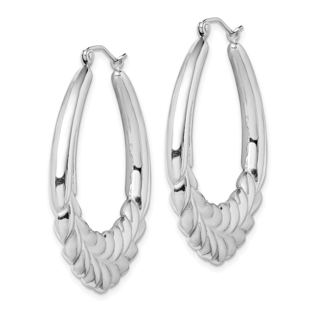 Sterling Silver Rhod-plated Polished Wheat Shrimp Oval Hoop Earrings