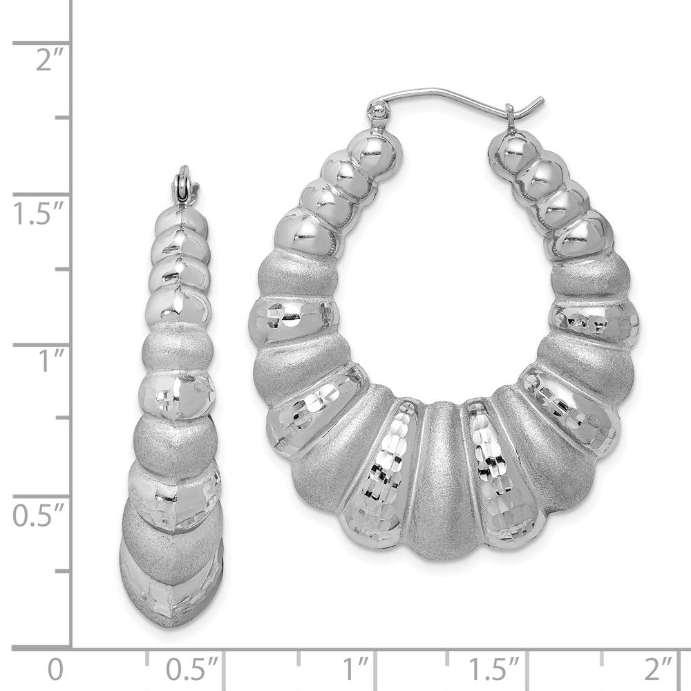 Sterling Silver Rhodium-plated Satin & D/C Shrimp Oval Hoop Earrings