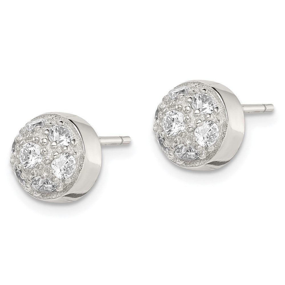 Sterling Silver Rhodium-plated Polished CZ Half Ball Post Earrings