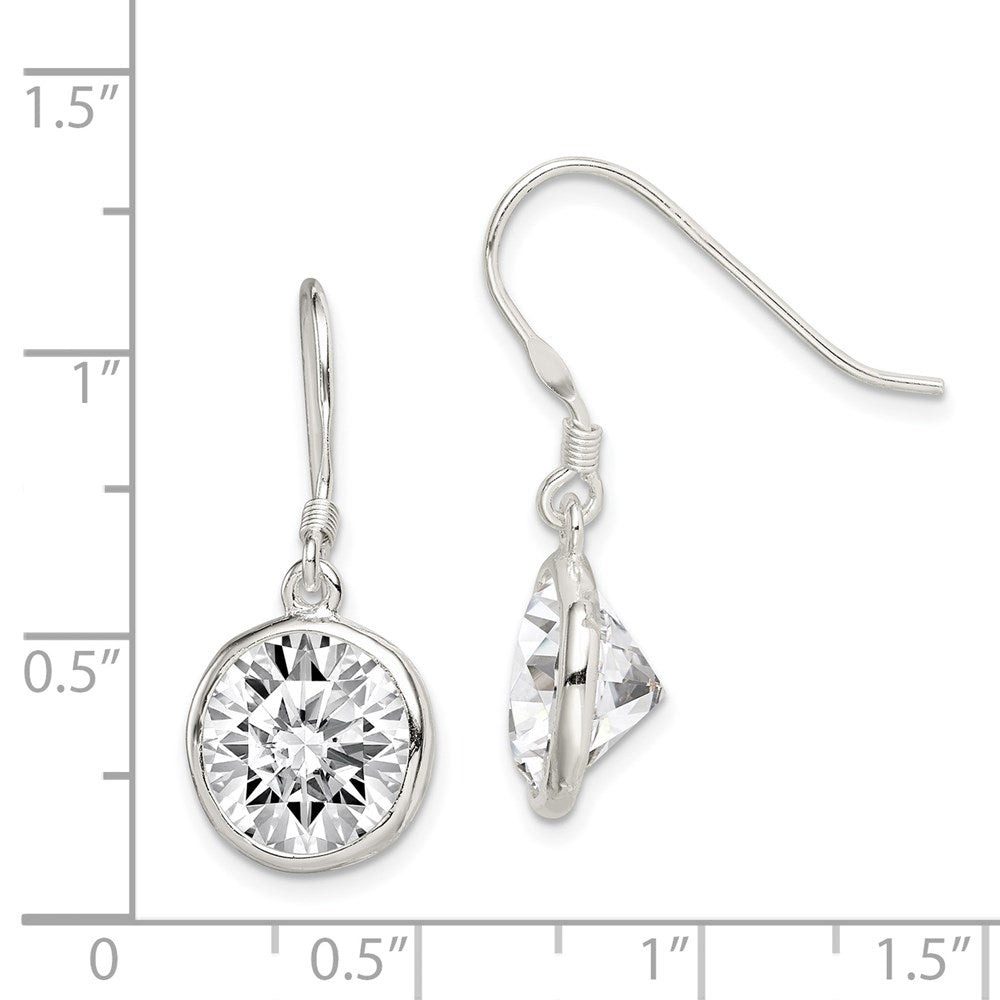 Sterling Silver Polished 11mm Round CZ Bezel Set Dangle Earrings