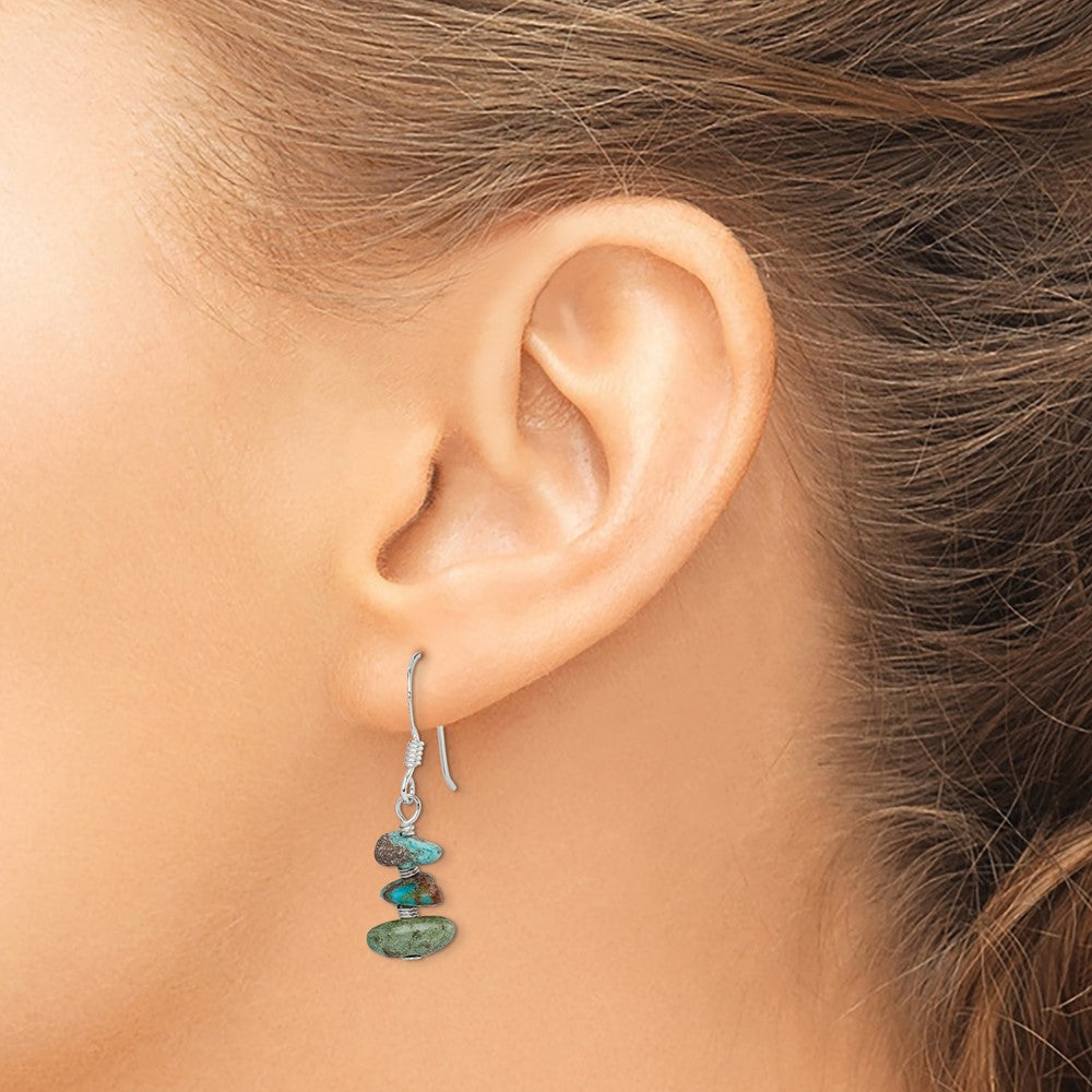 Sterling Silver Polished Three Turquoise Chip Dangle Earrings
