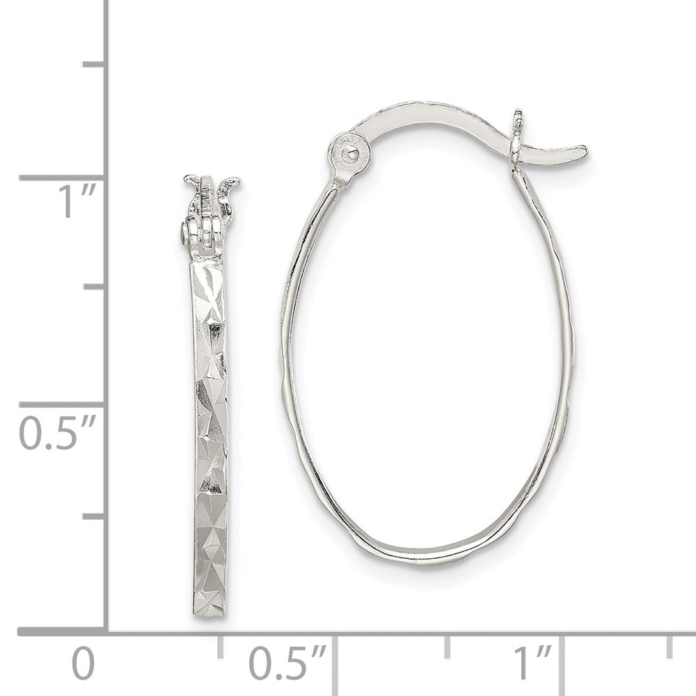 Sterling Silver Rhod-plated Polished/Textured 2mm Oval Hoop Earrings