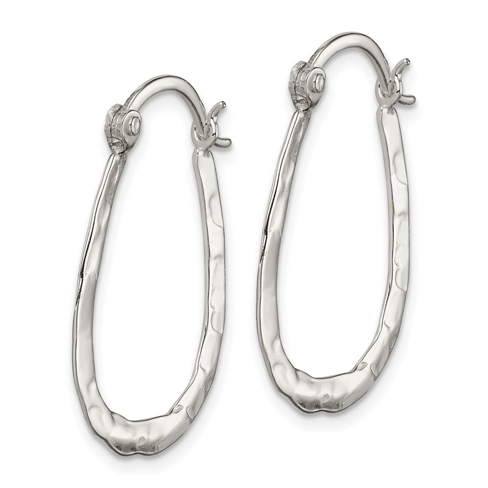 Sterling Silver Polished & Hammered Oval Hoop Earrings
