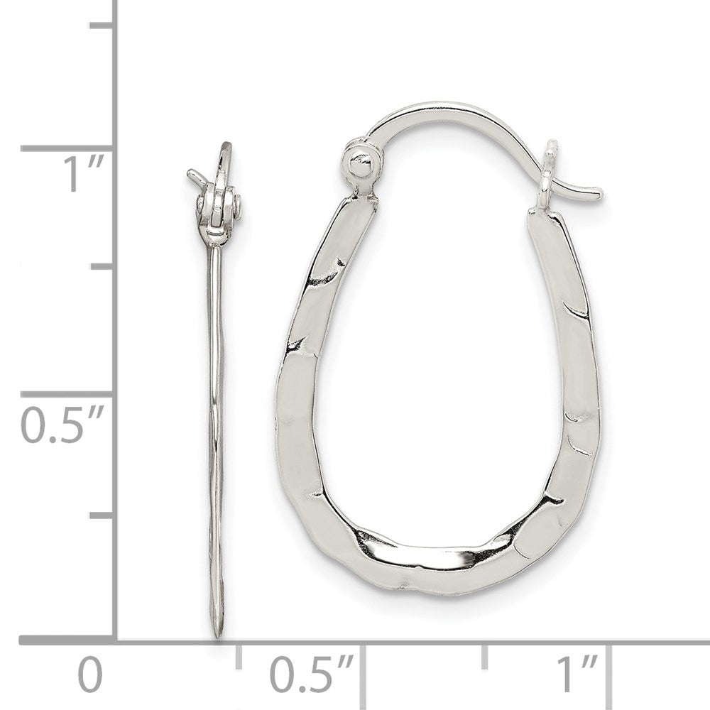 Sterling Silver Polished & Hammered Oval Hoop Earrings